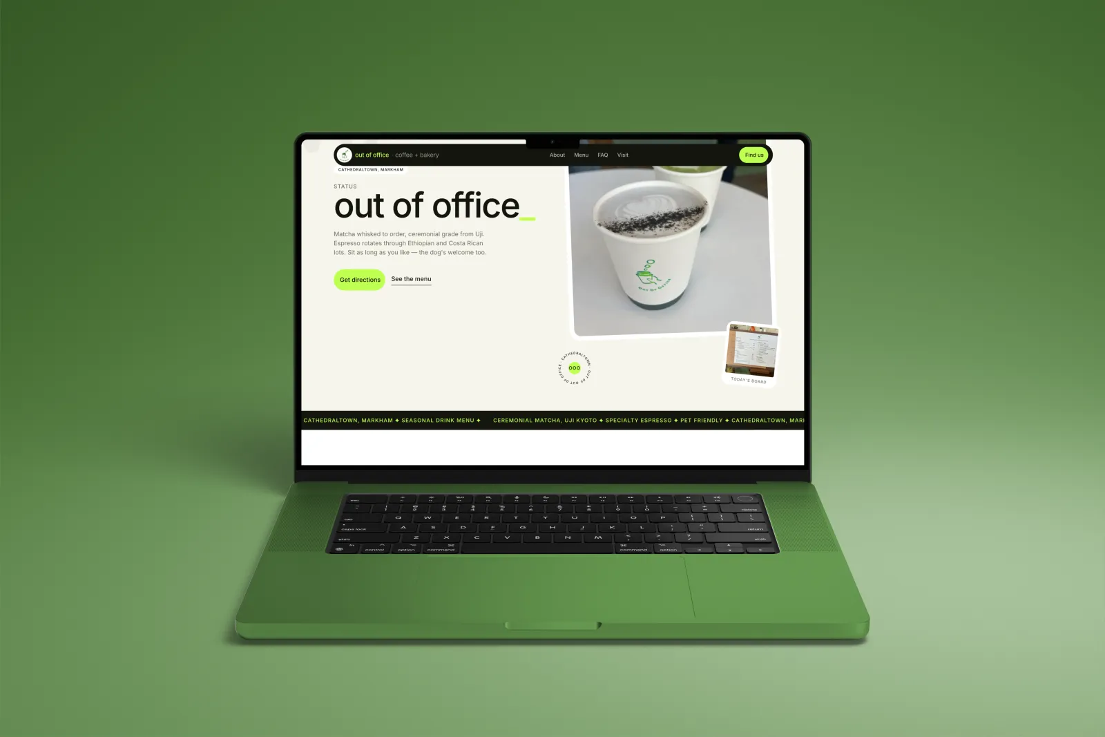 Coffee shop website shown on a laptop